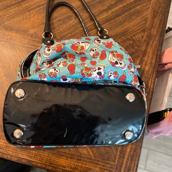 Women's Skull and Roses Tote Bag - Blue and Red - Picture 3 of 7